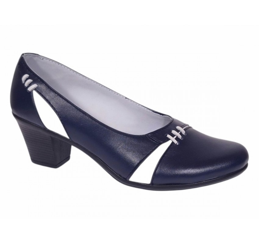 Pantofi dama eleganti piele naturala Mara Bleumarin - Alb P36BLA