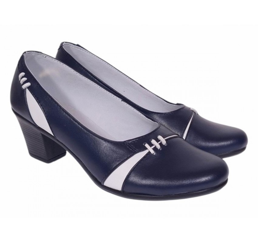 Pantofi dama eleganti piele naturala Mara Bleumarin - Alb P36BLA