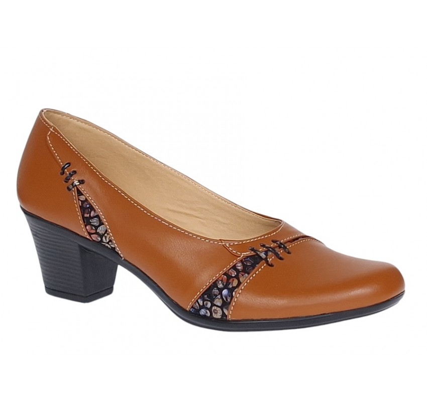 Pantofi dama eleganti din piele naturala Maro cu toc de 6cm P36CON