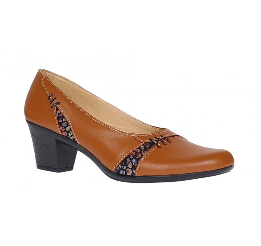 Pantofi dama eleganti din piele naturala Maro cu toc de 6cm P36CON