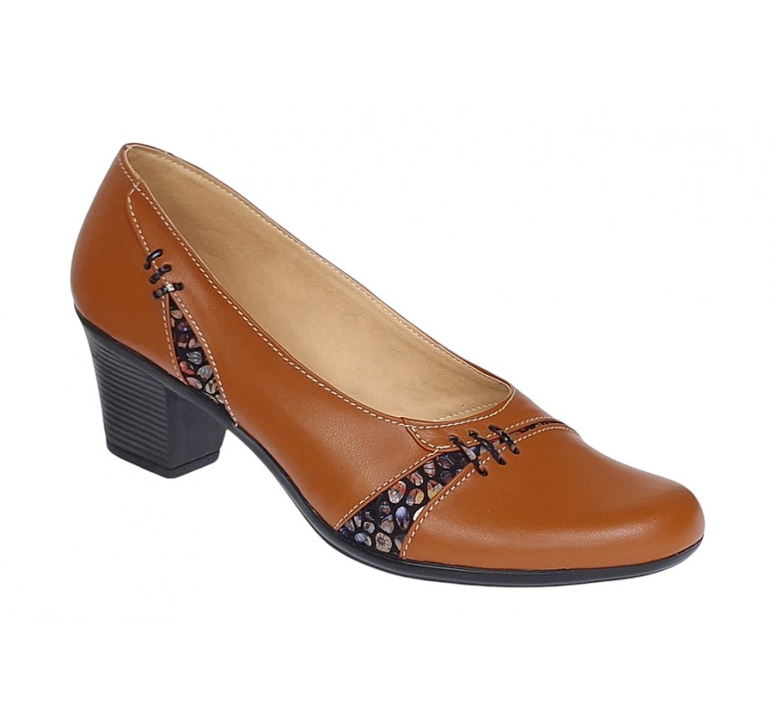 Pantofi dama eleganti din piele naturala Maro cu toc de 6cm P36CON