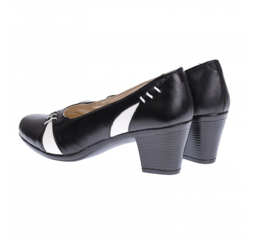 Pantofi dama eleganti, piele naturala, Negru - Alb P36NA