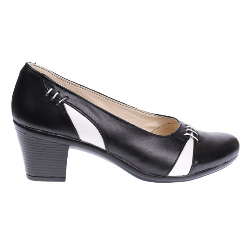 Pantofi dama eleganti, piele naturala, Negru - Alb P36NA