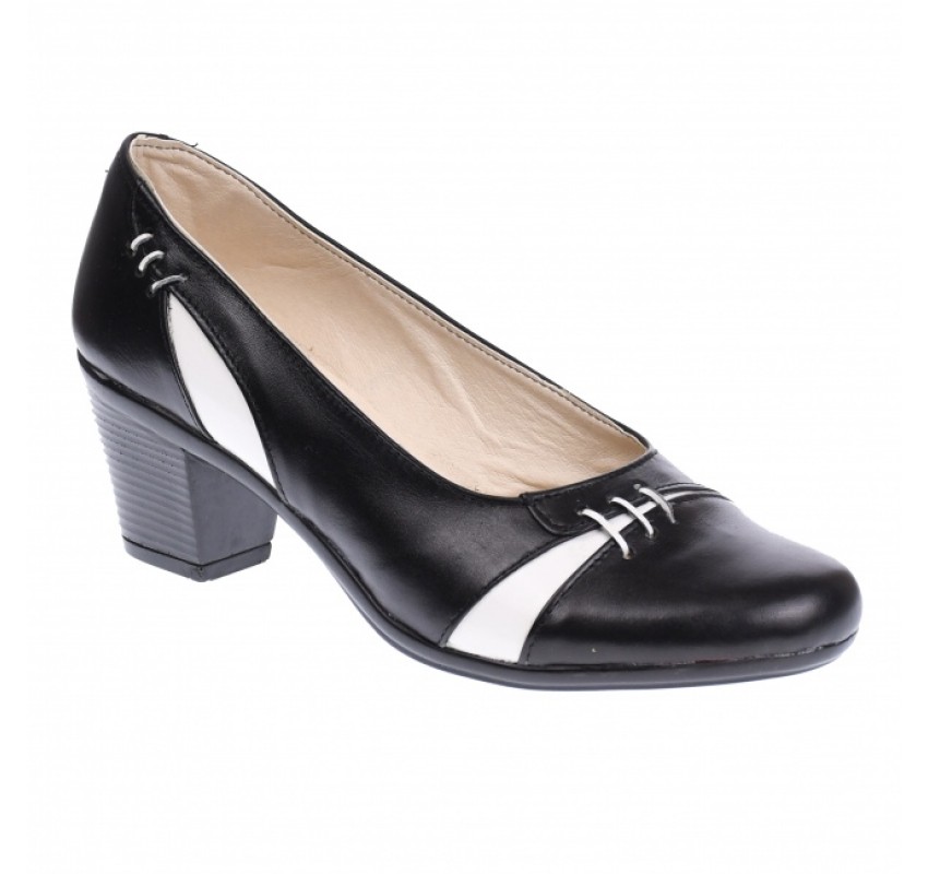 Pantofi dama eleganti, piele naturala, Negru - Alb P36NA