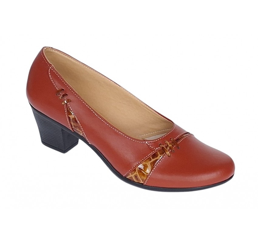 Pantofi dama eleganti din piele naturala Portocaliu cu toc de 6cm P36PORT