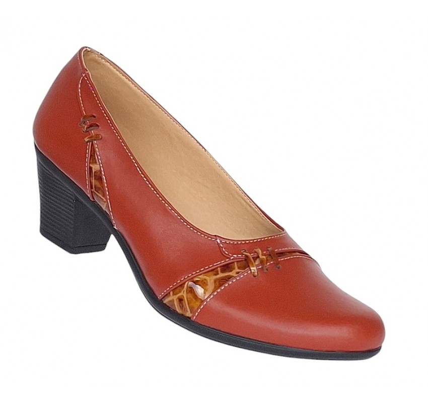 Pantofi dama eleganti din piele naturala Portocaliu cu toc de 6cm P36PORT