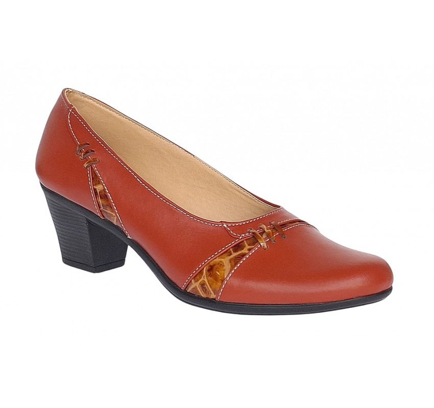 Pantofi dama eleganti din piele naturala Portocaliu cu toc de 6cm P36PORT