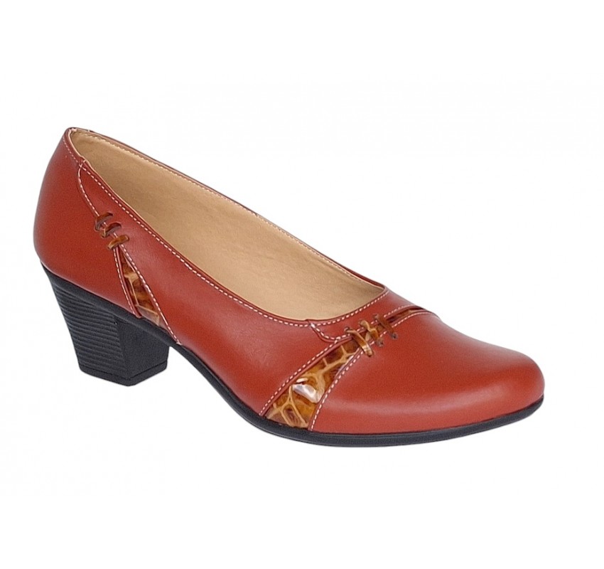 Pantofi dama eleganti din piele naturala Portocaliu cu toc de 6cm P36PORT