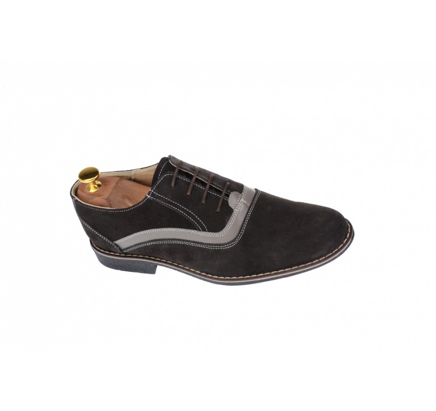 Pantofi barbati casual din piele naturala intoarsa, culoare gri inchis, P37GRIVEL