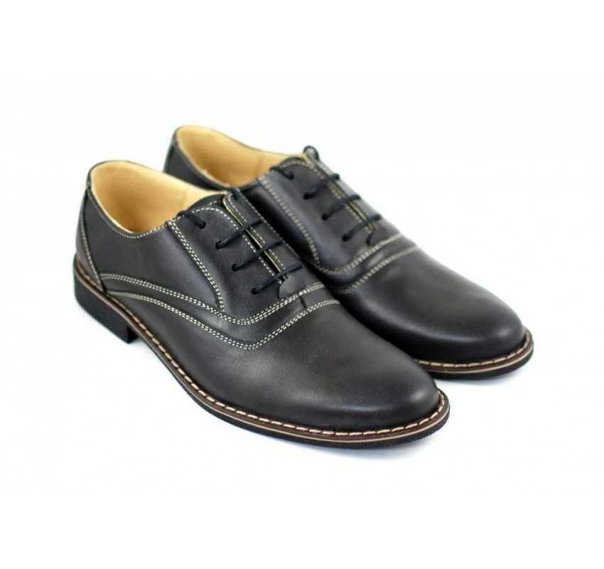 Pantofi barbati casual piele naturala, culoare neagra - P37NA