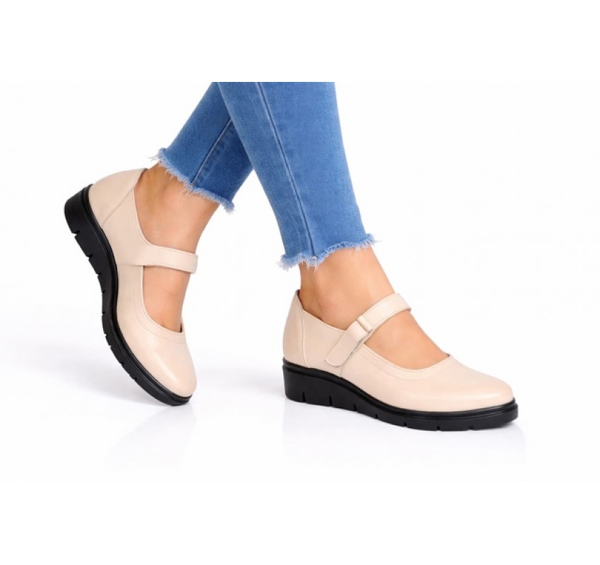 Pantofi dama casual din piele naturala Bej P38BEJ