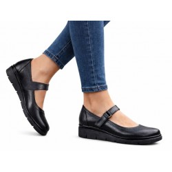 Marimea 36, 38 Pantofi dama din piele naturala cu talpa orto, negri inchidere velcro - P38N