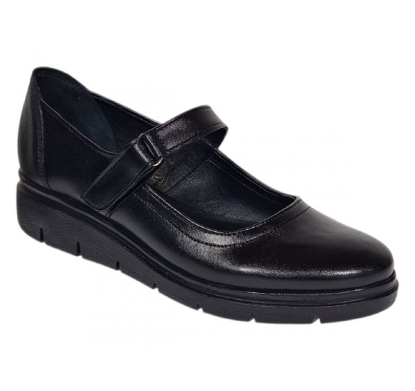 Marimea 36, 38 Pantofi dama din piele naturala cu talpa orto, negri inchidere velcro - P38N