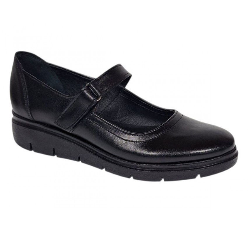 Marimea 36, 38 Pantofi dama din piele naturala cu talpa orto, negri inchidere velcro - P38N