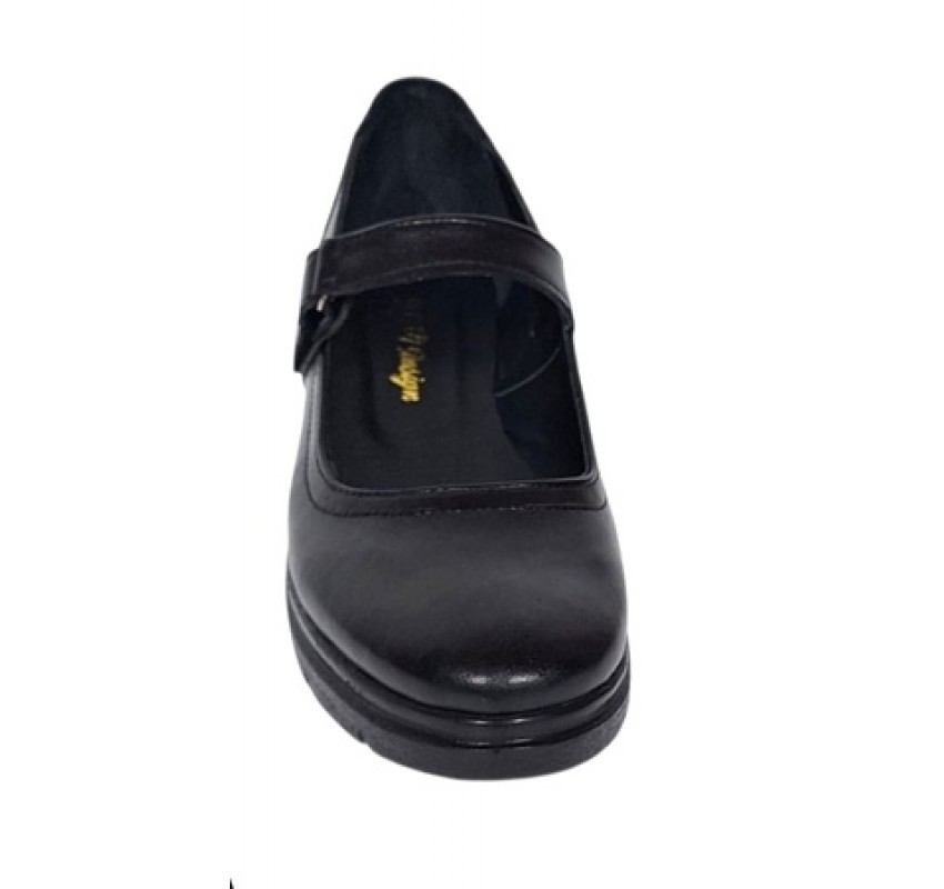 Marimea 36, 38 Pantofi dama din piele naturala cu talpa orto, negri inchidere velcro - P38N