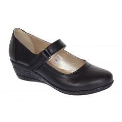 Pantofi dama casual negri din piele naturala cu bareta P38NTPN