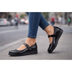 Marimea 36, 38 Pantofi dama din piele naturala cu talpa orto, negri inchidere velcro - P38N