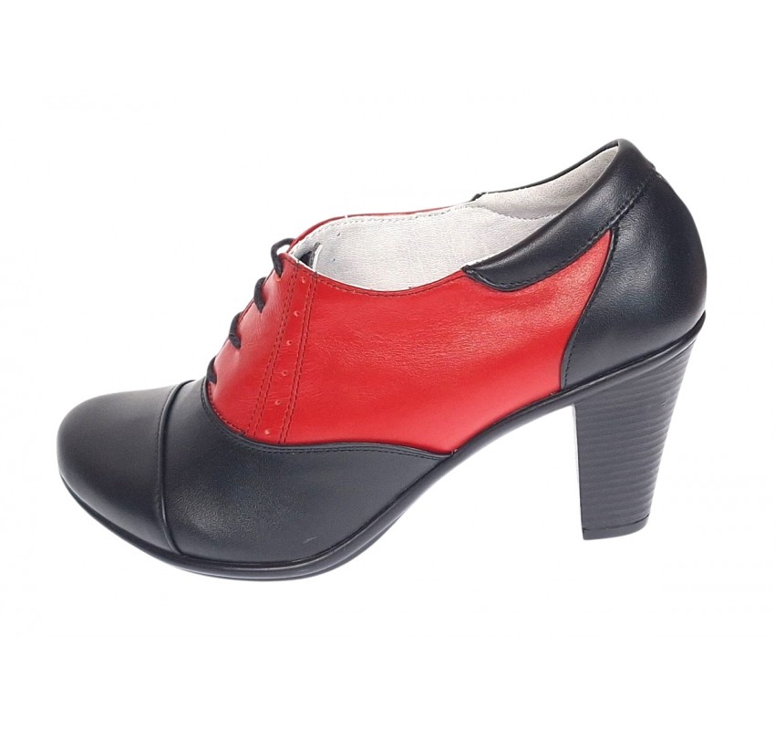 Pantofi dama din piele naturala cu toc de 7cm Negru - Rosu P46NR