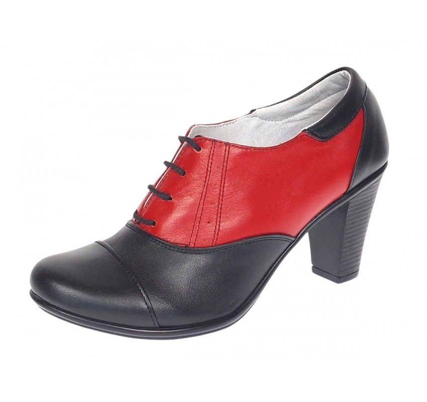 Pantofi dama din piele naturala cu toc de 7cm Negru - Rosu P46NR