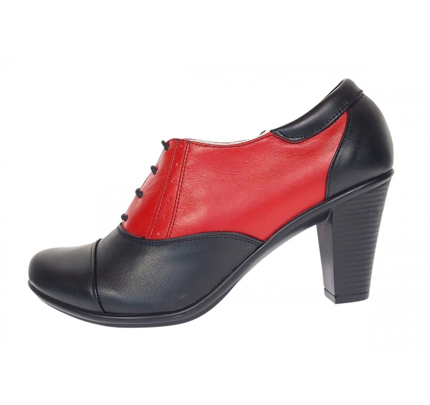 Pantofi dama din piele naturala cu toc de 7cm Negru - Rosu P46NR
