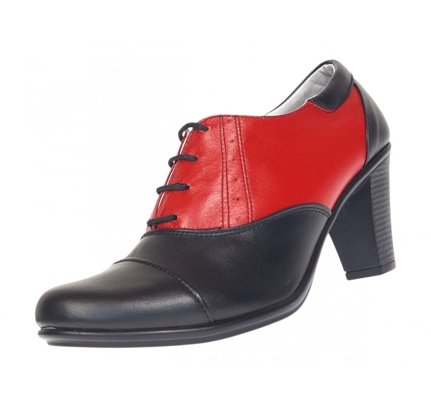 Pantofi dama din piele naturala cu toc de 7cm Negru - Rosu P46NR