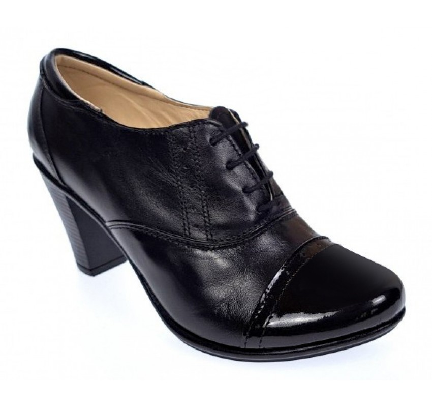 Pantofi dama, din piele naturala box cu varf lac toc de 7cm P46SLN