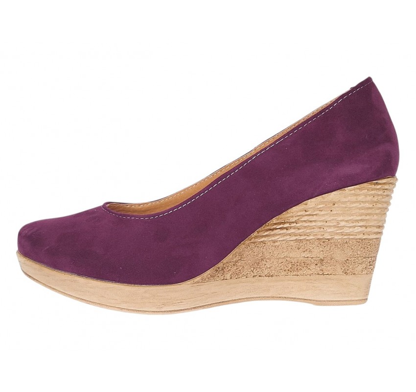Pantofi dama mov din piele naturala intoarsa cu talpa tip pana de 7 cm P50MOV