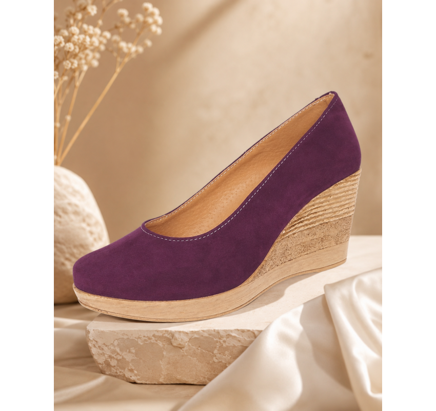Pantofi dama mov din piele naturala intoarsa cu talpa tip pana de 7 cm P50MOV