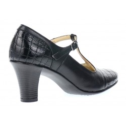 Pantofi dama din piele naturala cu bareta - Model Negru cu varf lac P50N