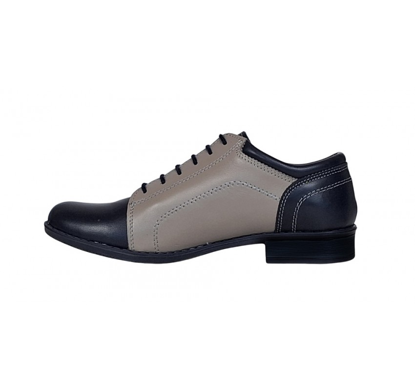 Pantofi dama casual , din piele naturala , Gri - Bleumarin P53GRIBL