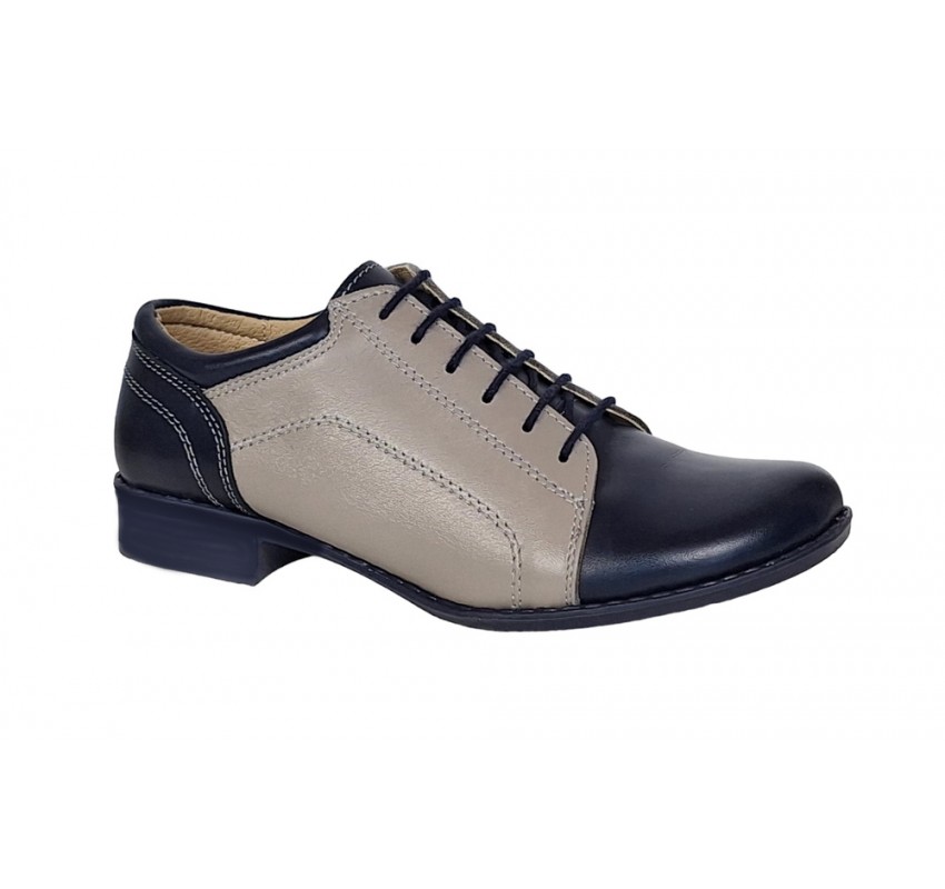 Pantofi dama casual , din piele naturala , Gri - Bleumarin P53GRIBL