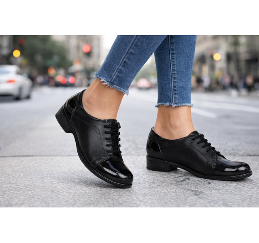Marimea 35, 39 Pantofi dama casual din piele naturala box Negru Lac P53LACN