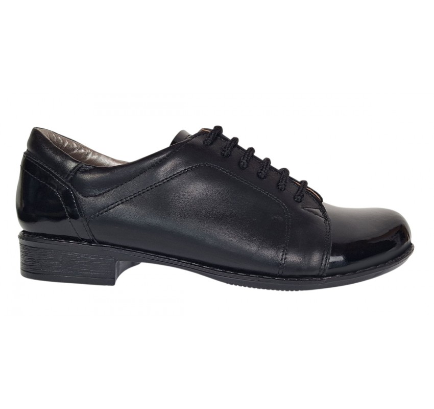 Pantofi dama casual din piele naturala box Negru Lac P53LACN