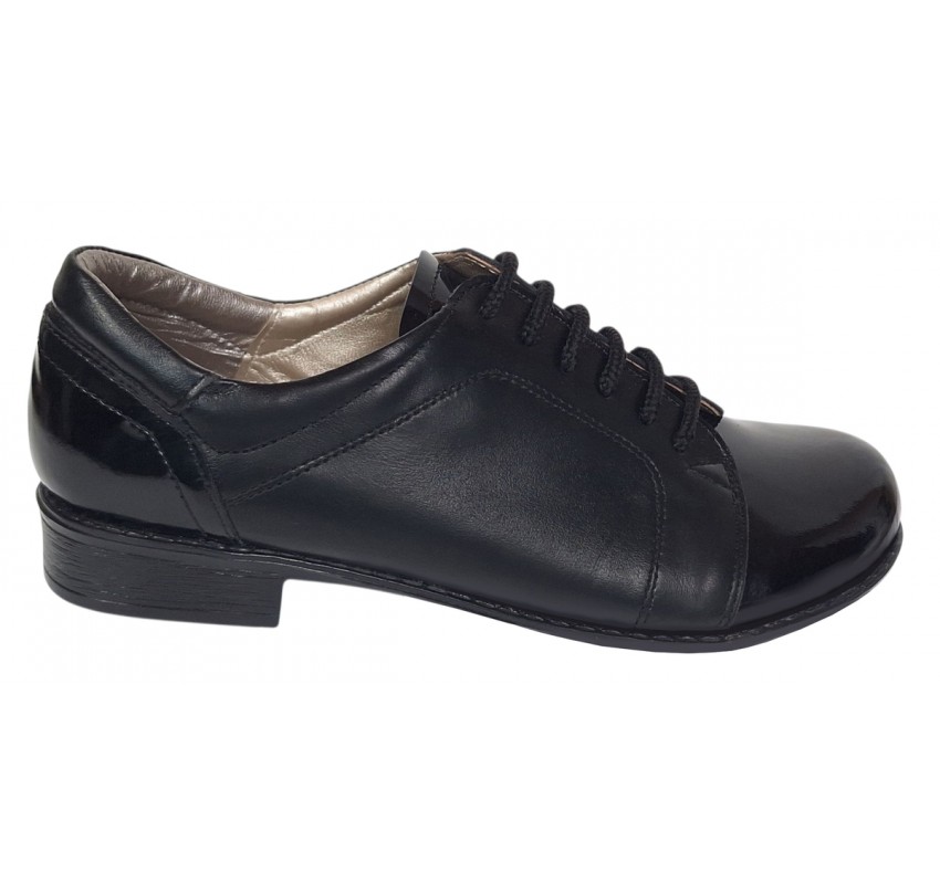 Pantofi dama casual din piele naturala box Negru Lac P53LACN