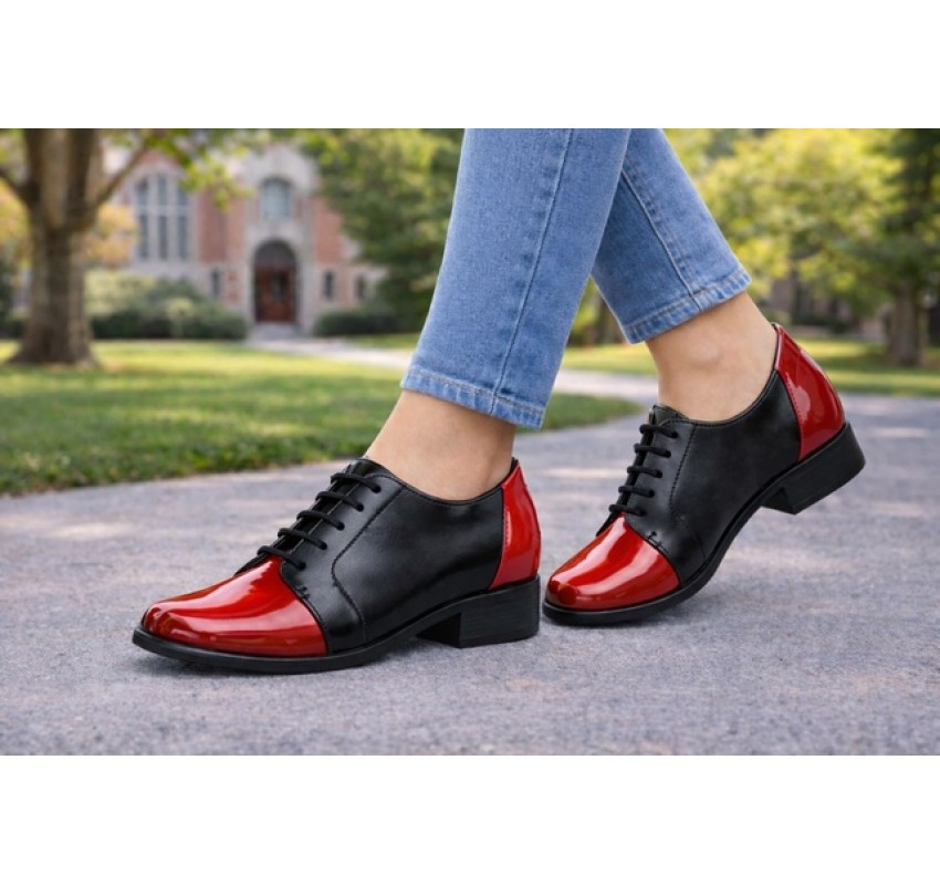  Pantofi dama negri din piele naturala cu rosu lac – stil casual modern P53NRL