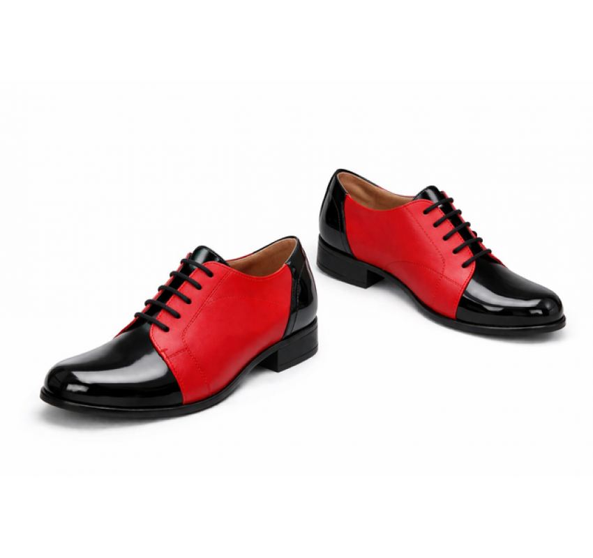  Pantofi dama rosii din piele naturala cu negru lac – stil casual modern P53RNL