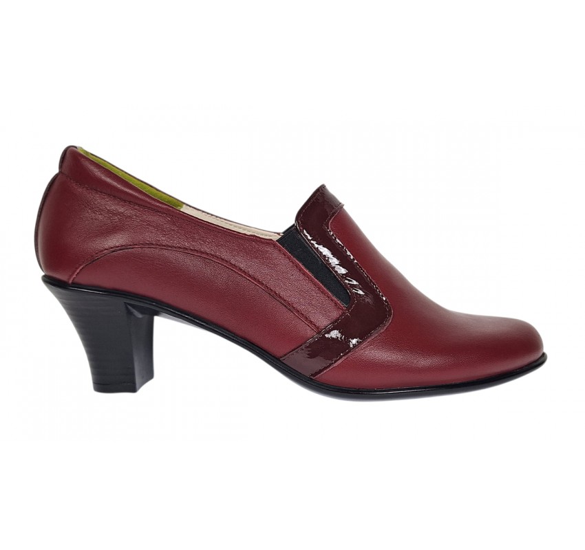 Pantofi de dama eleganti din piele naturala grena cu toc de 5 cm P72VIS