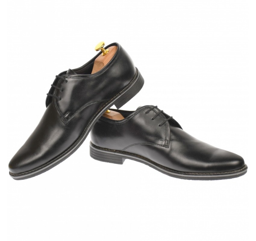 Pantofi barbati, casual, din piele naturala box, negru - P80NBOX Pantofi barbati, casual, din piele naturala box, negru - P80NBOX