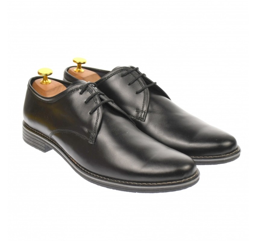 Pantofi barbati, casual, din piele naturala box, negru - P80NBOX Pantofi barbati, casual, din piele naturala box, negru - P80NBOX