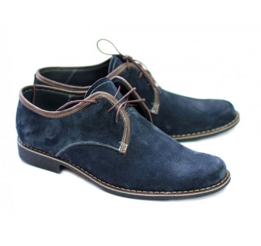 Pantofi barbati, din piele naturala (Intoarsa) casual-eleganti,  bleumarin -  P80