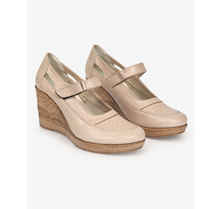 Marimea 37 Pantofi dama cu platforma din piele naturala maro box P9154BEJ