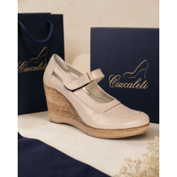 Marimea 37 Pantofi dama cu platforma din piele naturala maro box P9154BEJ