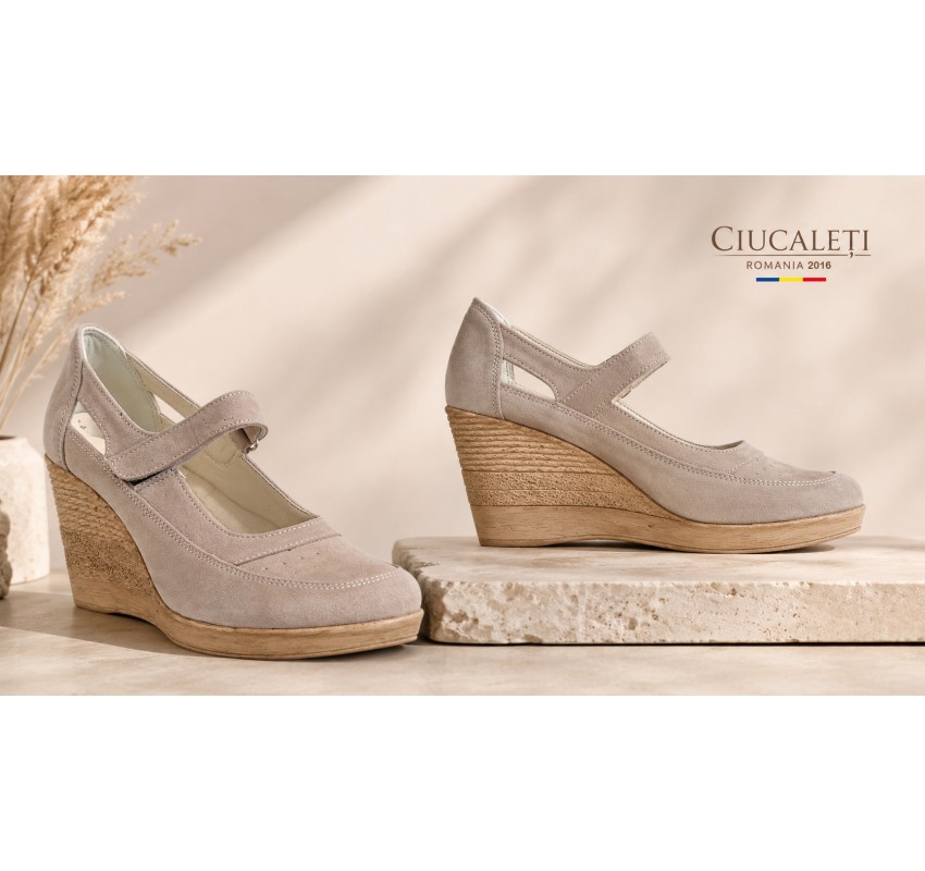 Marimea 37 Pantofi dama cu platforma din piele naturala intoarsa Bej P9154BV