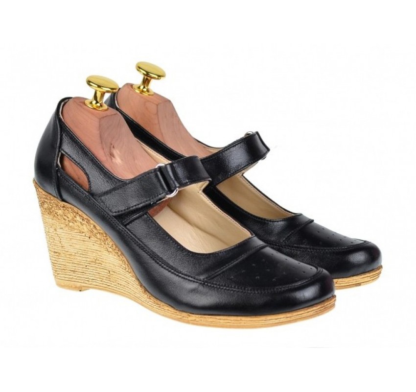 Marimea 39 Pantofi dama cu platforma din piele naturala - Foarte comozi P9154NBOX