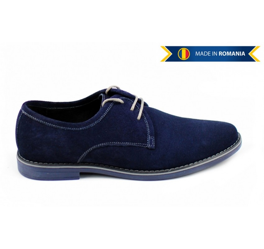 Pantofi barbati, casual-eleganti din piele naturala intoarsa, bleumarin - PABLUVEL