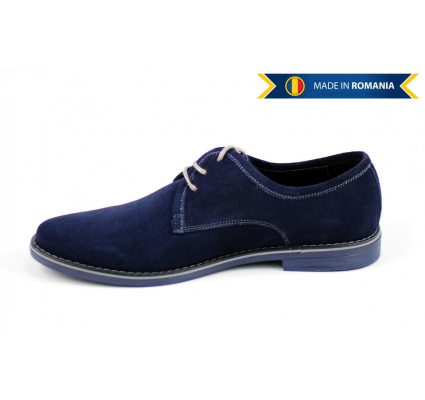 Pantofi barbati, casual-eleganti din piele naturala intoarsa, bleumarin - PABLUVEL