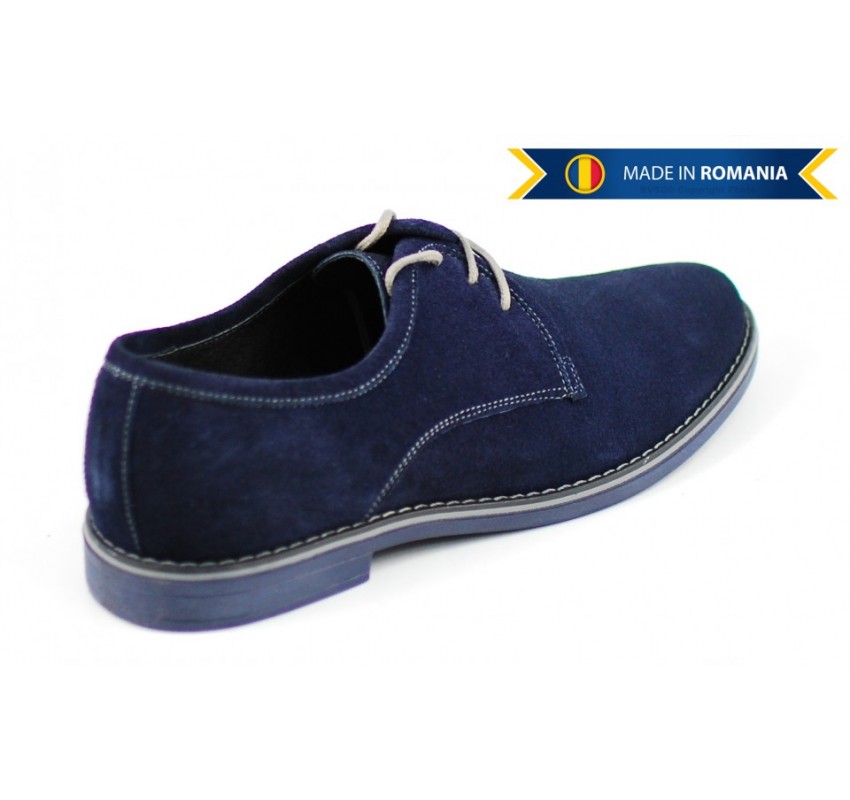 Pantofi barbati, casual-eleganti din piele naturala intoarsa, bleumarin - PABLUVEL