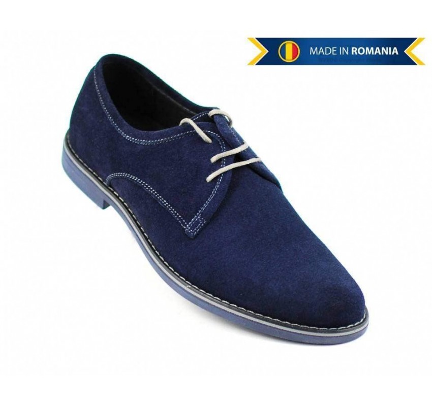 Pantofi barbati, casual-eleganti din piele naturala intoarsa, bleumarin - PABLUVEL