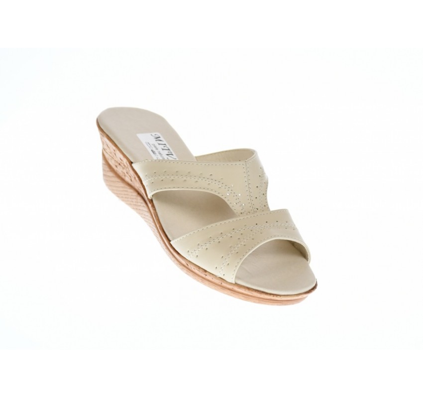 Papuci dama de vara cu platforme de 5 cm, din piele naturala, PAP20BEJBOX