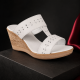Papuci dama albi din piele naturala, cu platforma wedge perforata, comozi, usori deosebiti PAP46A